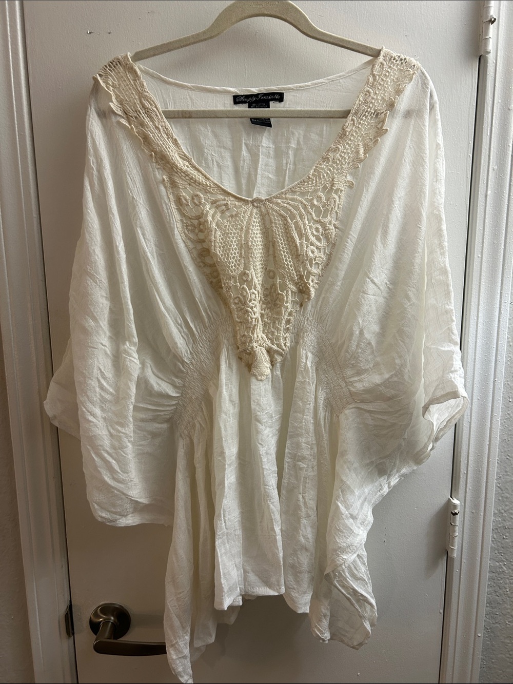 Beachy Ivory Tunic With Beige Lace Neckline